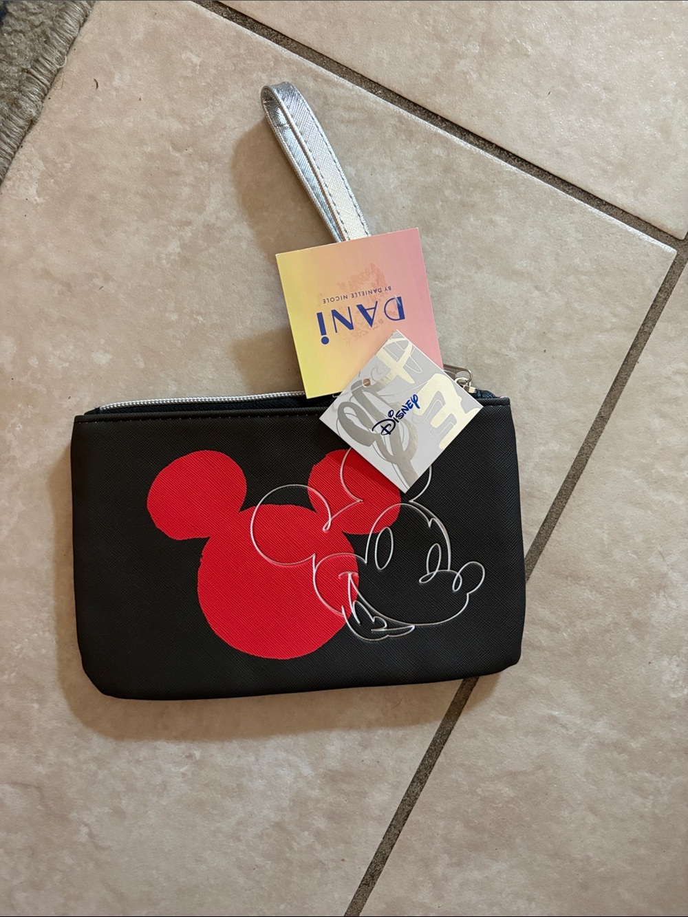 Disney Black Wristlet with Red Mickey Outline and Silver Strap